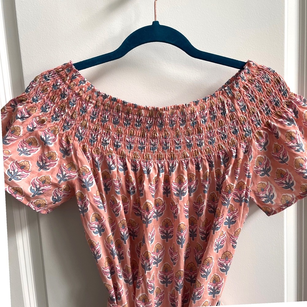 Marea Floral Block Print Dress Womens Small Pink Coastal Boho Smocked Mini NWOT - Picture 3 of 8